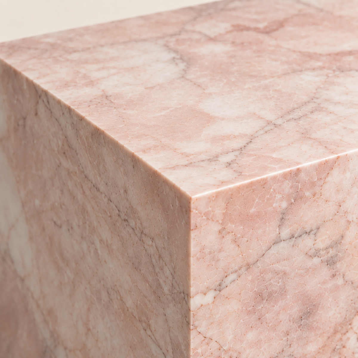 Cream Rose stone macro detail on the Cubic Side Table