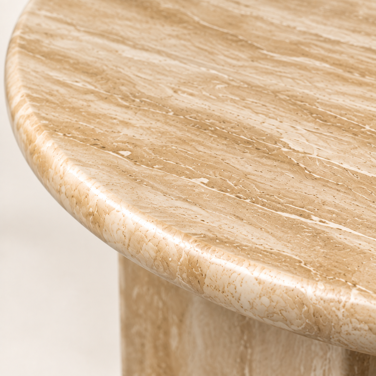 FSF-049 warm beige-gold stone tabletop, macro material and rounded edge detail.