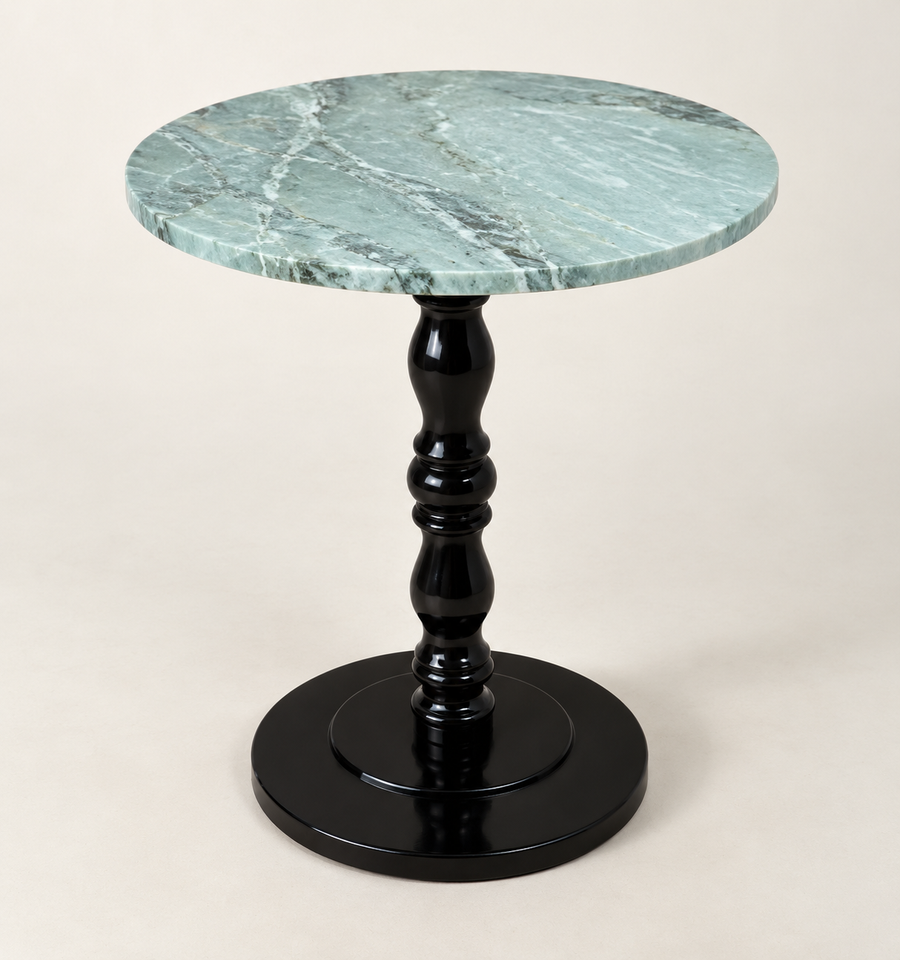 Round Baluster-Pedestal Side Table in Sky Blue, premium ivory studio packshot.