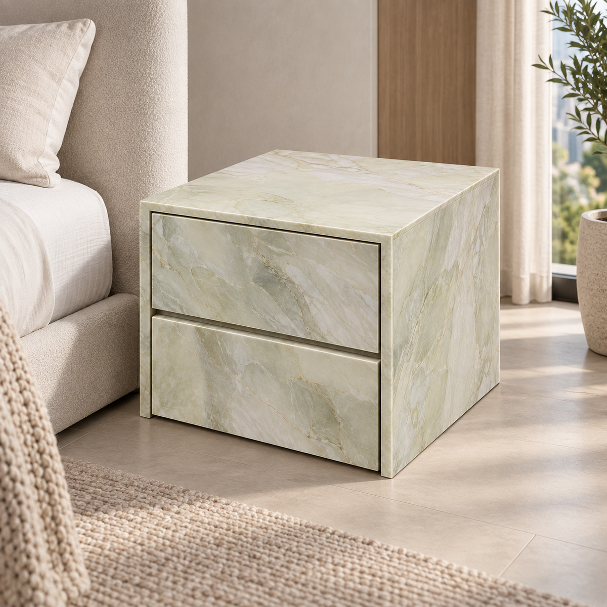 FSF-068 Two-Panel Cube Side Table in Fendi Green — premium Singapore interior view