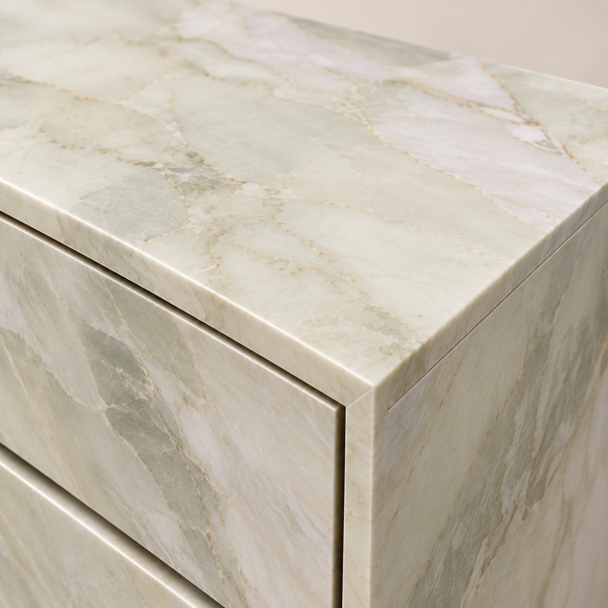 FSF-068 Two-Panel Cube Side Table in Fendi Green — stone macro and upper corner detail