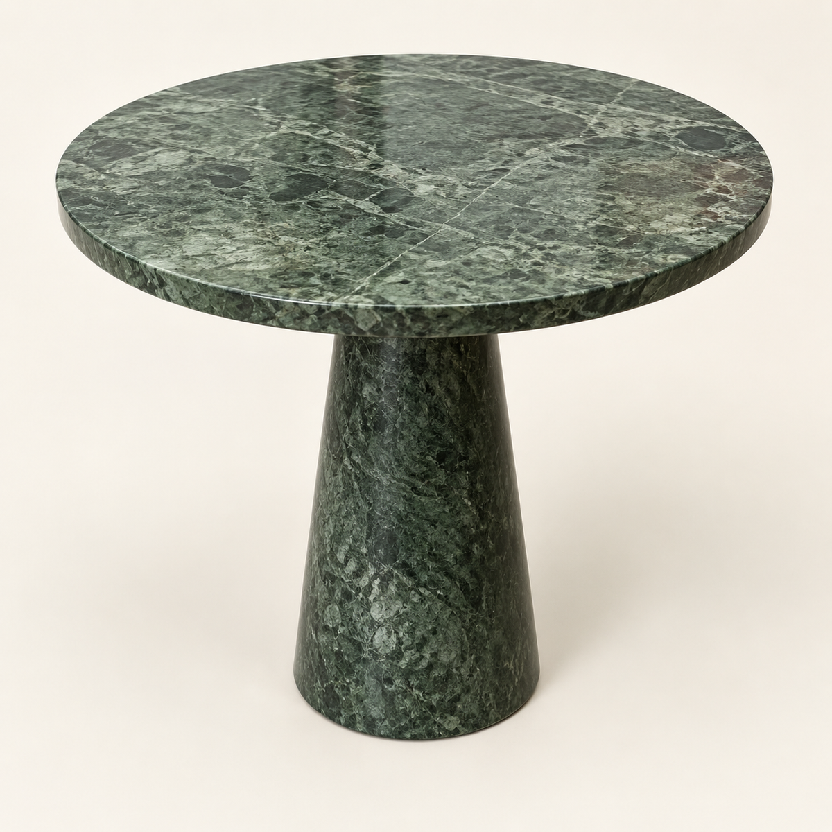 FSF-070 Verde Guatemala round side table, premium ivory studio packshot.