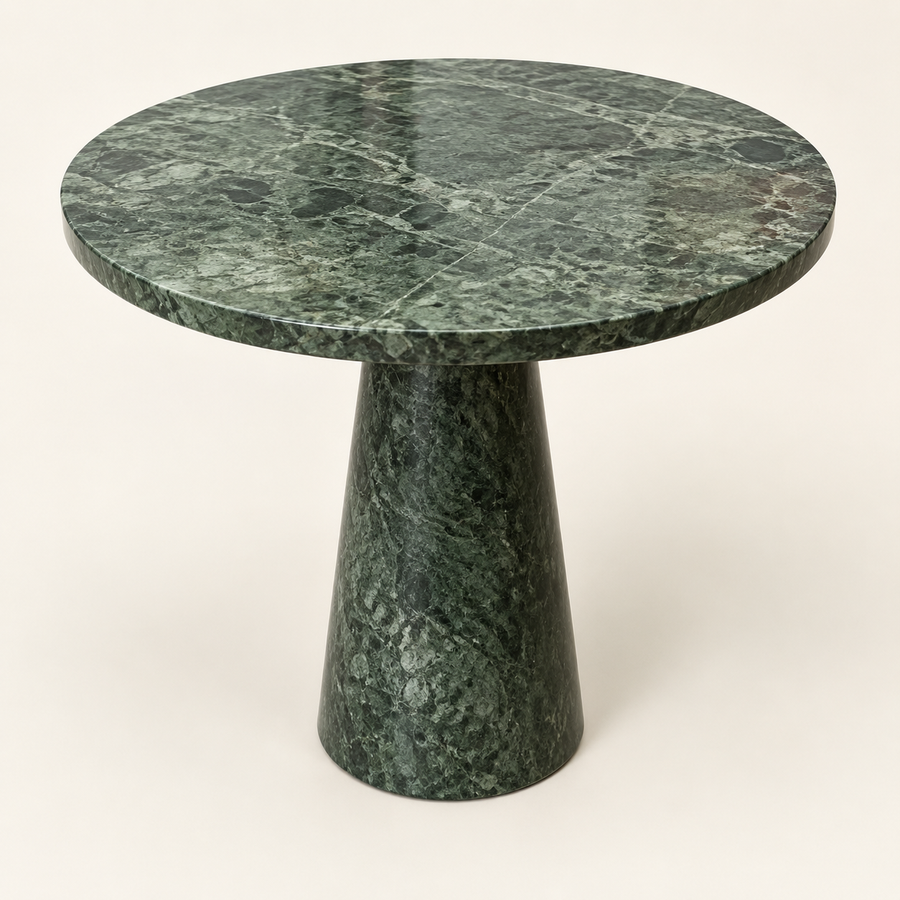FSF-070 Verde Guatemala round side table, premium ivory studio packshot.