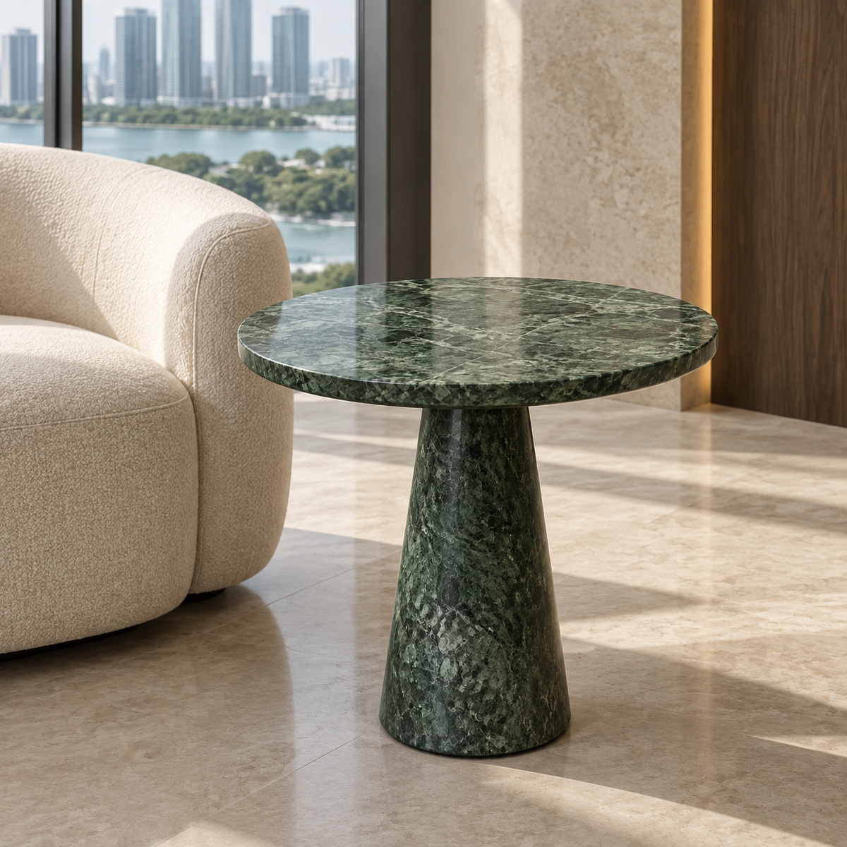 FSF-070 Verde Guatemala round side table in a premium contemporary Singapore interior.