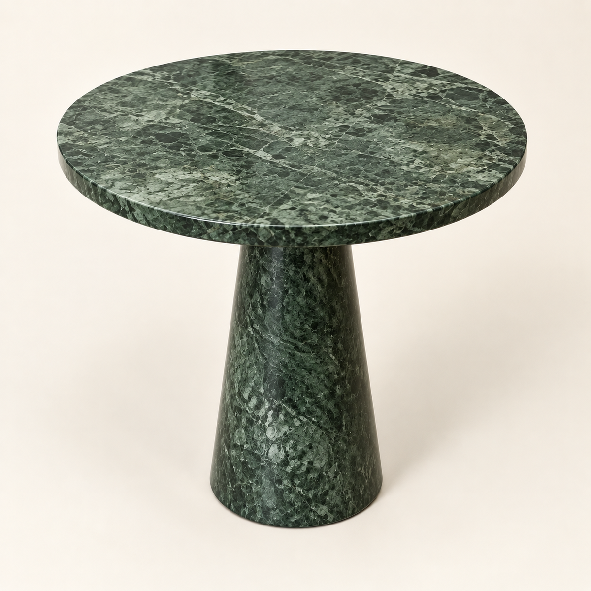 FSF-070 Verde Guatemala round side table, three-quarter structural studio view.