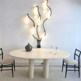 Oval Natural Stone Dining Table — Column Legs