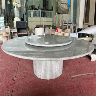 Round Natural Stone Dining Table — Fluted Lazy Susan