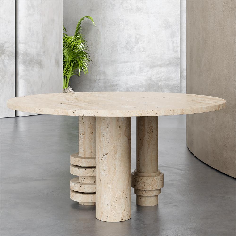 Natural Stone Dining Table — Stacked Column