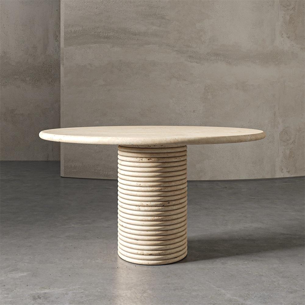 Ribbed Round Natural Stone Dining Table