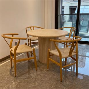 Round Natural Stone Dining Table — Fluted Pedestal