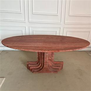 Oval Natural Stone Dining Table — Stepped T-Base