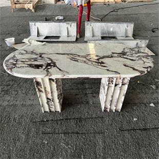 Oval Calacatta Viola Dining Table — Fluted Twin Legs, 180 × 90 cm