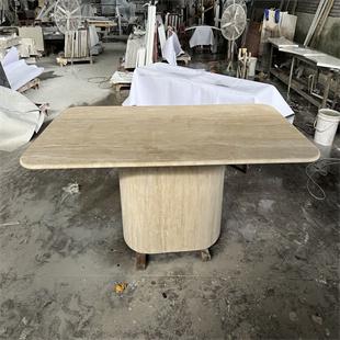 Rectangular Natural Stone Dining Table — Drum Pedestal