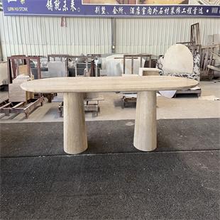 Oval Natural Stone Dining Table — Tapered Legs