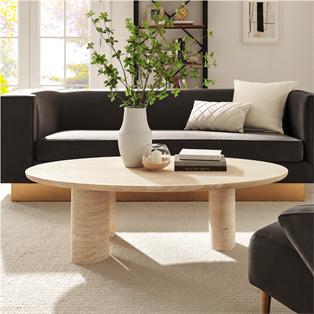Oval Natural Stone Coffee Table — Column Legs