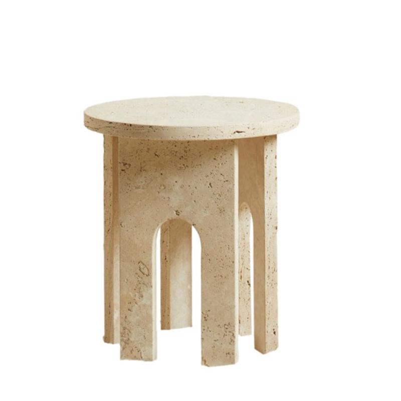 Round Natural Stone Side Table — Arched Legs