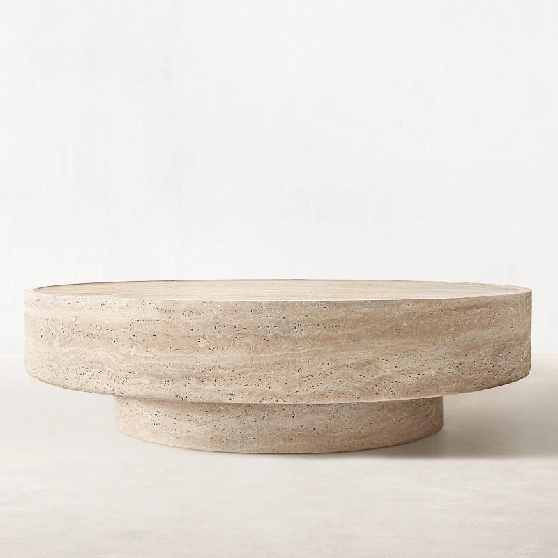 Round Natural Stone Coffee Table — Low Drum
