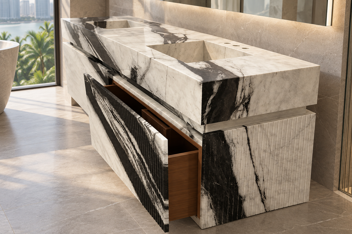 Panda White Double Vanity in a contemporary Singapore bathroom