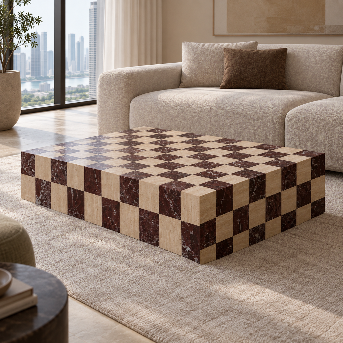 MS-06 Checkerboard Coffee Table in a contemporary Singapore living room.