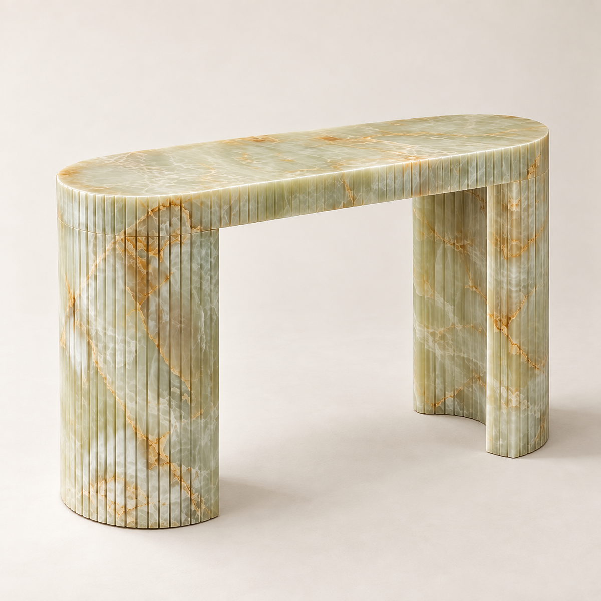 Green Onyx Console Table MS-10 in a low frontal three-quarter studio view.