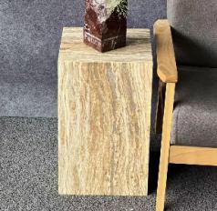 Tall Rectangular Plinth Side Table in Natural stone — 30 × 30 × 50 cm.