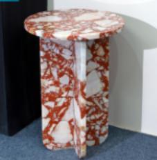 Round Cross-Base Side Table in Calacatta Red.