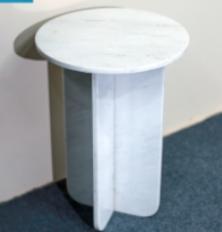 Round Cross-Base Side Table in Natural stone — 35 × 35 × 50 cm.