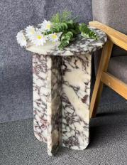 Round Cross-Base Side Table in Calacatta Viola.