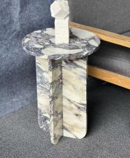 Round Cross-Base Side Table in Natural stone — 35 × 35 × 50 cm.