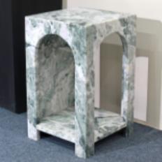 Arched Open-Shelf Side Table in Natural stone.