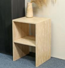 Open-Shelf Side Table in Beige Travertine.