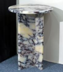 Round T-Base Side Table in Calacatta Viola.