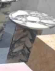 Round T-Base Side Table in Arabescato.