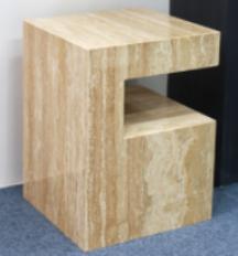 C-Frame Stone Side Table in Beige Travertine.