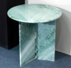 Round Interlocking-Panel Side Table in Sky Blue.
