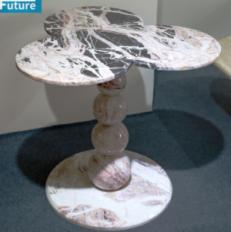 Three-Lobed Pedestal Side Table in Natural stone.
