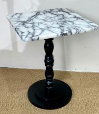 Square Baluster-Pedestal Side Table in Calacatta Viola.