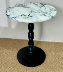 Round Baluster-Pedestal Side Table in Calacatta Viola.