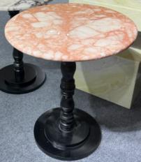 Round Dark-Pedestal Side Table in Natural stone.