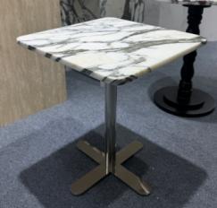 Square Cross-Foot Side Table in Arabescato.