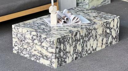 Rectangular Plinth Coffee Table in Calacatta Viola.