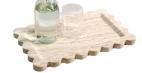 Petal-Edge Rectangular Tray in Beige Travertine.