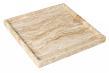 Square beige banded stone tray with a raised rim, three-quarter view