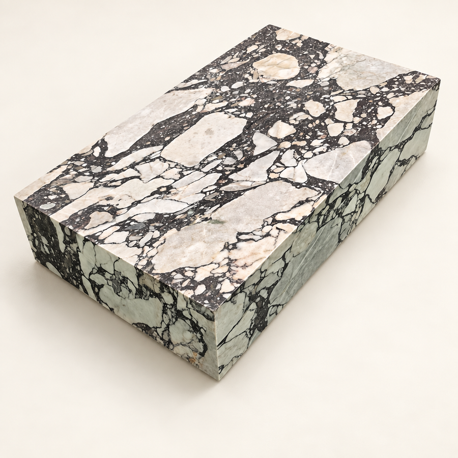 Viola Plinth marble coffee table, studio visual adapted from the reference photograph.