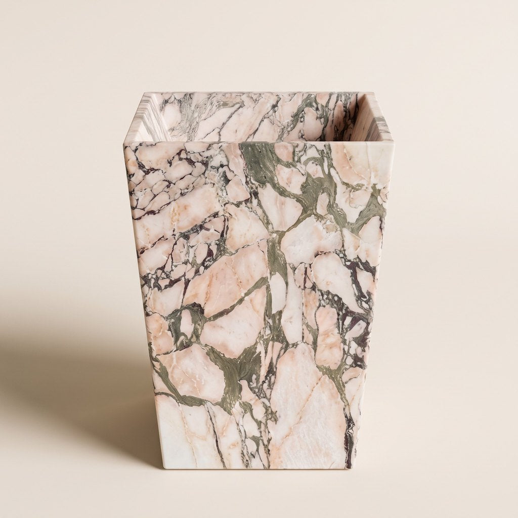 One-Piece Pink Marble Pedestal Basin, studio view