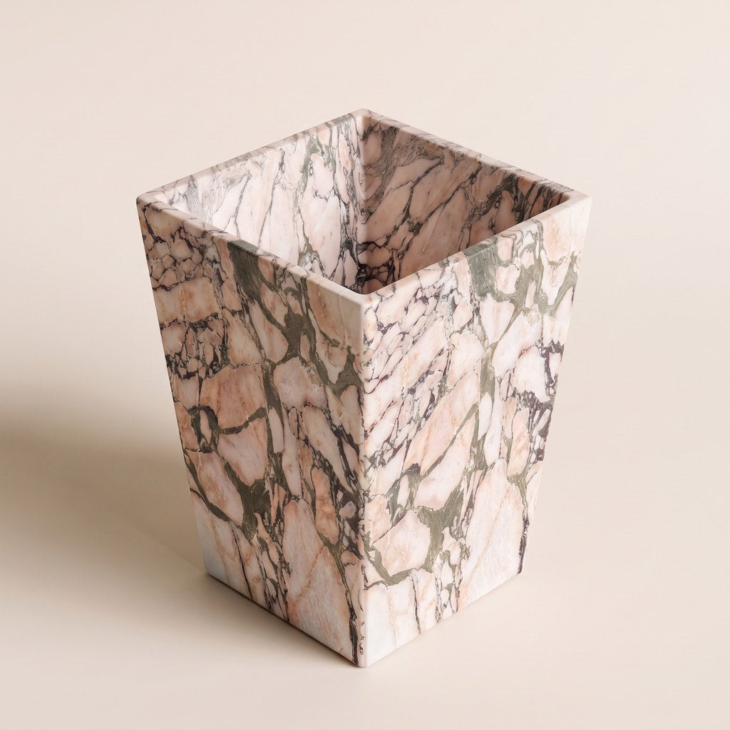 One-Piece Pink Marble Pedestal Basin, three-quarter view