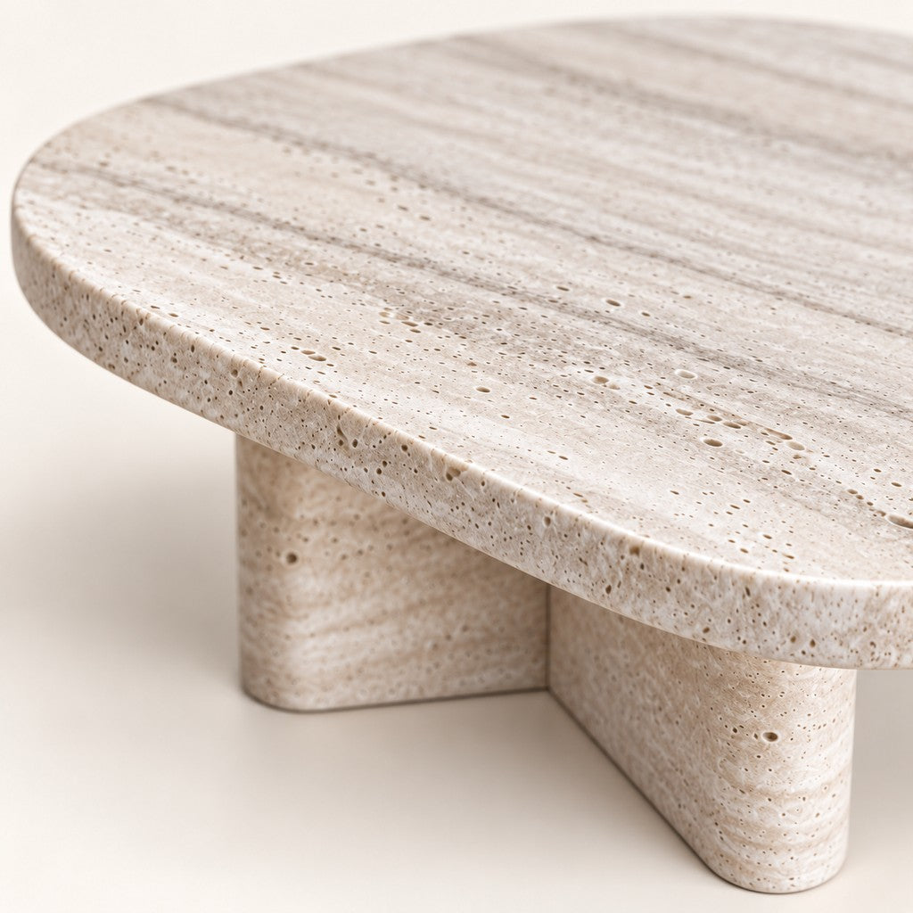Organic Travertine Coffee Table — 65 × 60 cm, edge detail