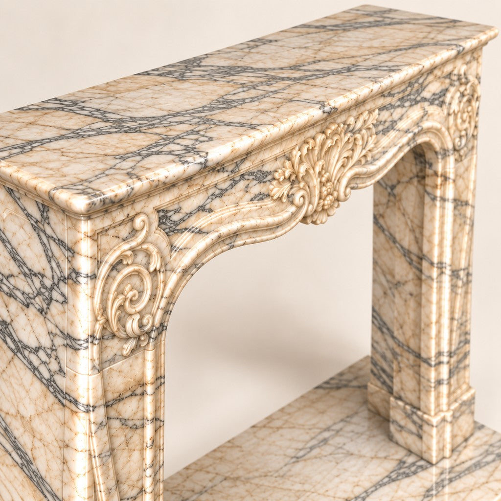 Ornate Natural Stone Fireplace Surround, edge detail