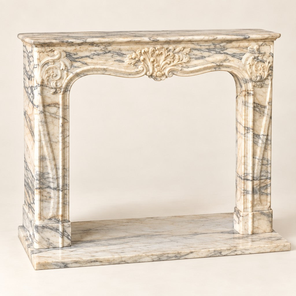 Ornate Natural Stone Fireplace Surround, studio view