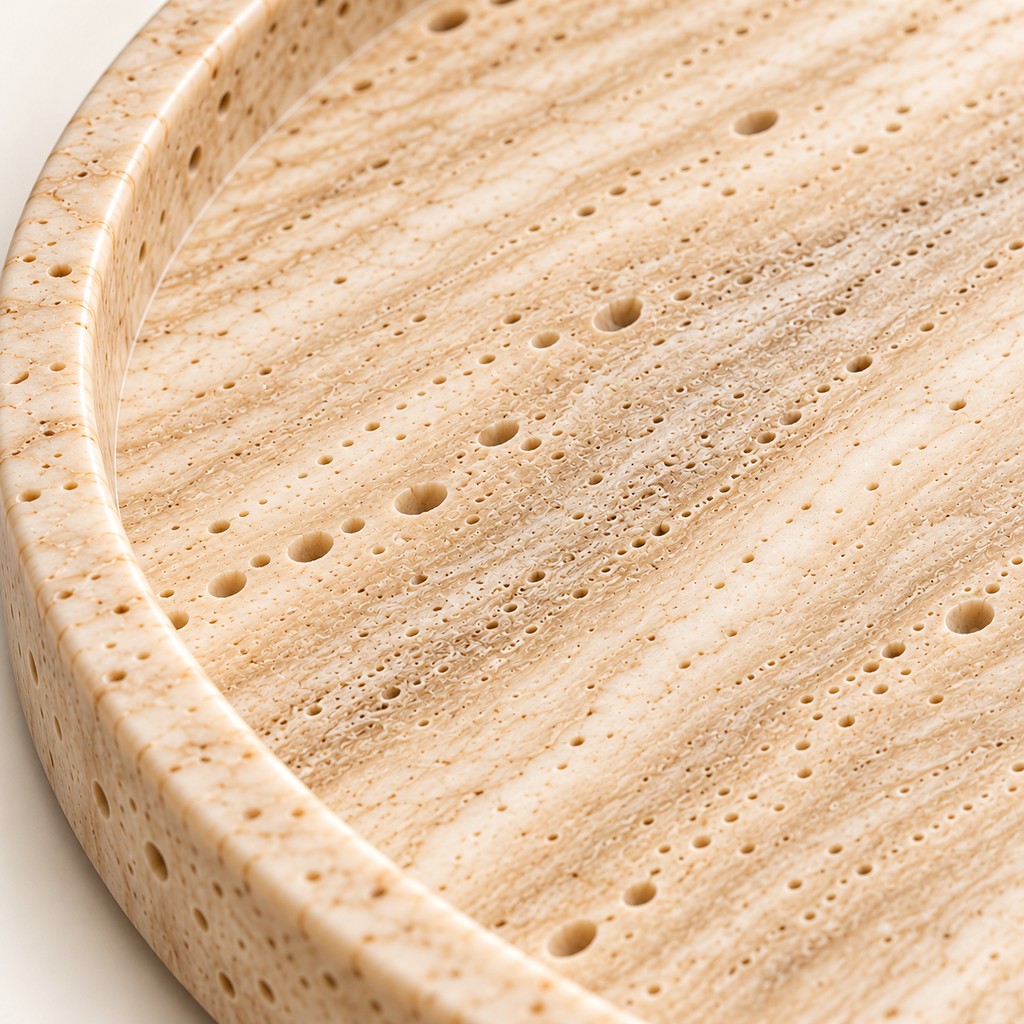 Oval Vanity Tray: close-up of the Beige Travertine surface